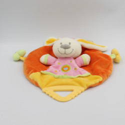 Doudou plat rond lapin orange rose coeur NICOTOY