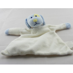 Doudou plat hochet lapin blanc bleu KIMBALOO