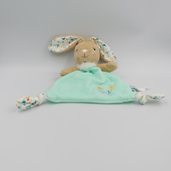 Doudou plat lapin bleu vert fleur Justin Les Fripons KALOO
