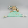 Doudou plat lapin bleu vert fleur Justin Les Fripons KALOO