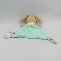 Doudou plat lapin bleu vert fleur Justin Les Fripons KALOO