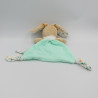 Doudou plat lapin bleu vert fleur Justin Les Fripons KALOO
