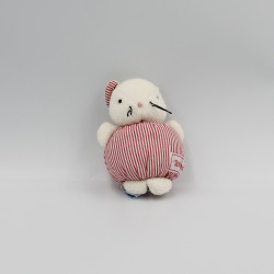 Doudou boule souris blanche rouge rayé NOUNOURS