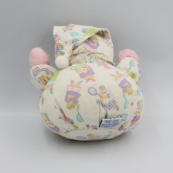 Ancienne peluche doudou ours rose blanc raquettes AJENA