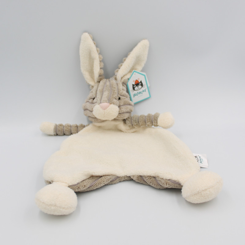 Doudou plat lapin beige blanc velours JELLYCAT