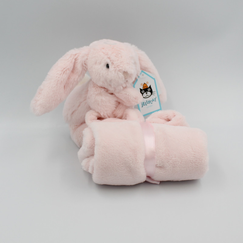 Doudou lapin rose mouchoir couverture JELLYCAT