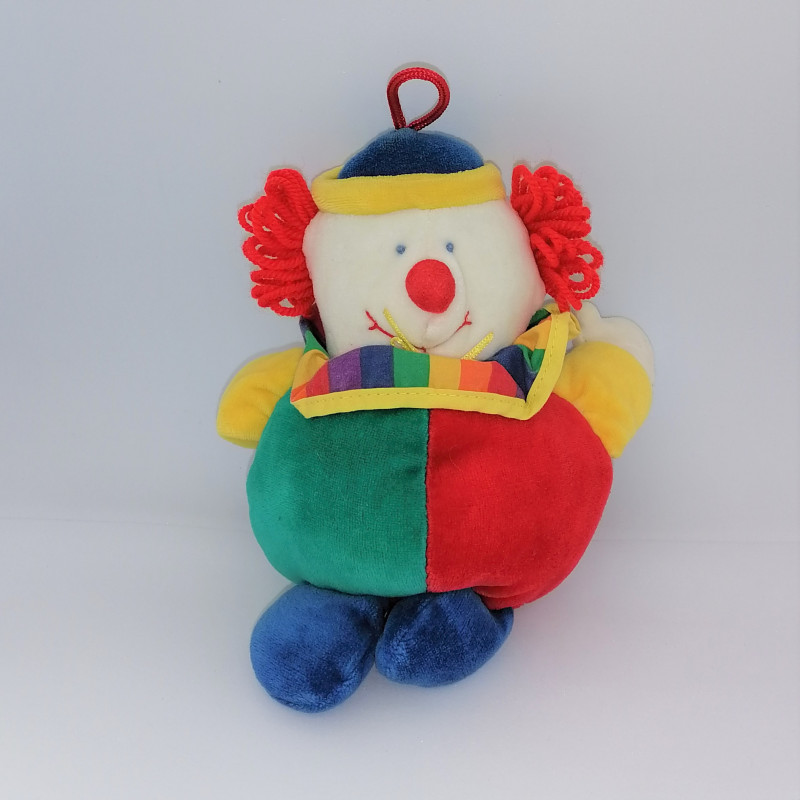 Doudou clown rouge vert jaune bleu blanc GIPSY