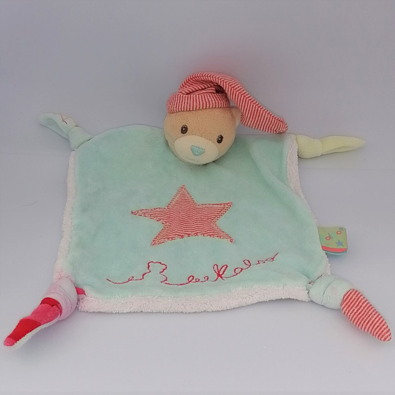 Doudou plat ours bleu rouge blanc rayé étoile Bliss KALOO