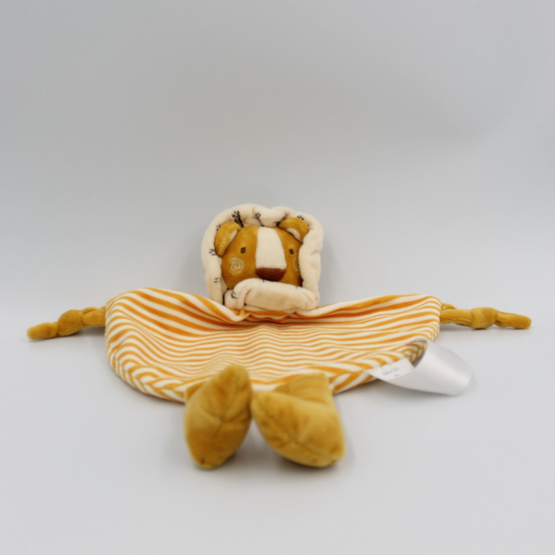 Doudou plat lion beige orange blanc rayé TOM & KIDDY TOMKIDS