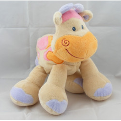Doudou girafe vache beige taches orange rose NATTOU