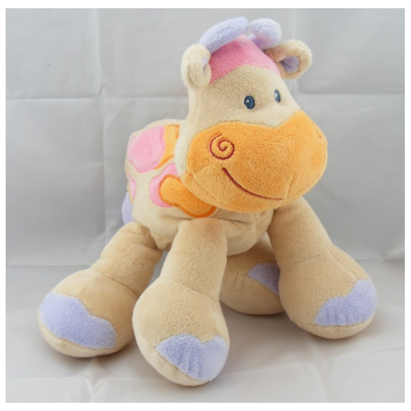 Doudou girafe vache beige taches orange rose NATTOU