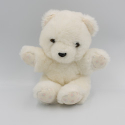 Ancienne Peluche ours blanc fleurs rouge AJENA