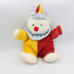 Ancienne peluche ours clown blanc rouge jaune bleu