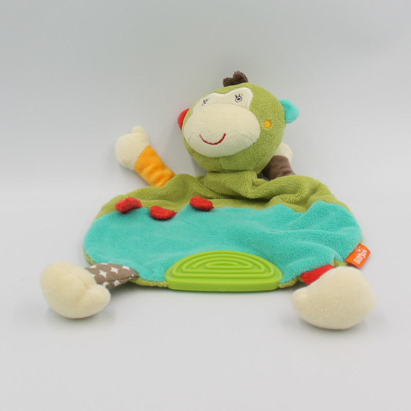 Doudou plat singe vert marron rouge orange BABYSUN