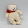 Mini Doudou ours écru beige écharpe rouge JACADI