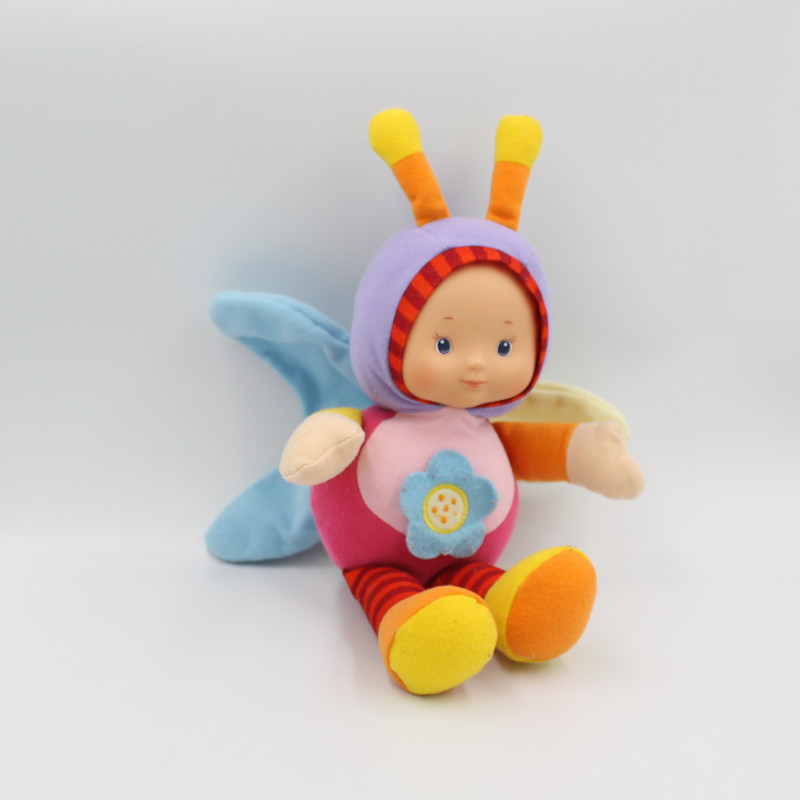 Doudou Poupée bébé Douce Papillon rose jaune bleu vert rouge CITITOY