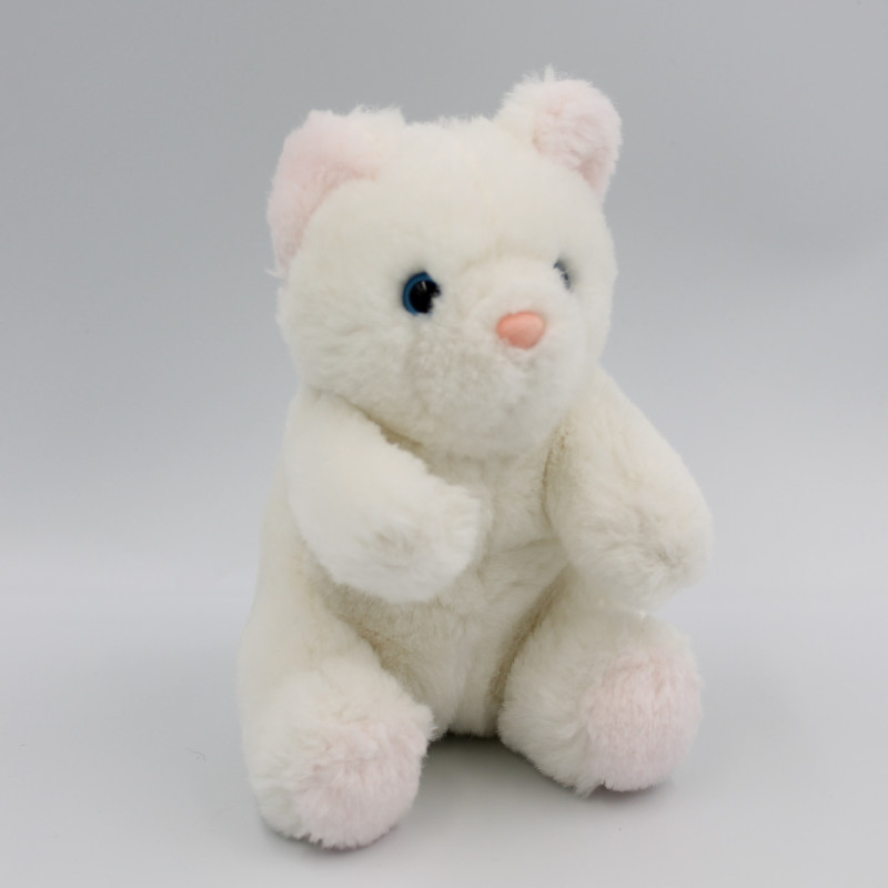 Ancienne peluche chat ours blanc rose