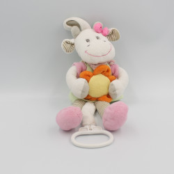 Doudou musical vache vert rose blanc beige rayé BEBEREVE
