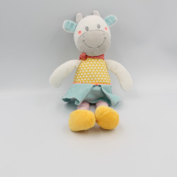 Doudou vache bleu jaune gris blanc MOTS D'ENFANTS