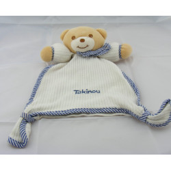 Doudou plat ours blanc bleu TAKINOU