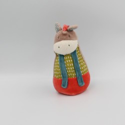 Doudou quille ane cheval beige bleu vert Mr Potiron les Cousins MOULIN ROTY