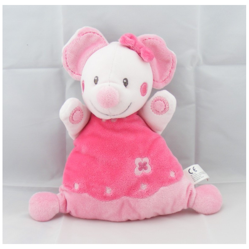 Doudou semi plat Mimi la souris rose fleurs NICOTOY KIABI