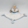 Doudou plat renard blanc bleu plume indien MOTS D'ENFANTS