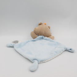 Doudou plat renard blanc bleu plume indien MOTS D'ENFANTS