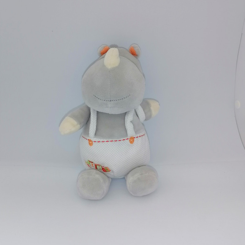 Doudou rhinocéros gris blanc orange cubes SIMBA TOYS NICOTOY