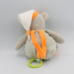 Doudou musical ours gris orange rayé bleu Oscar BABY NAT