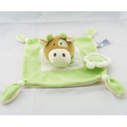 Doudou plat vache vert blanc fleur Dodo d'amour MGM