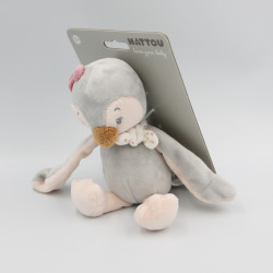 Doudou pingouin gris rose Sacha et Pauline NATTOU