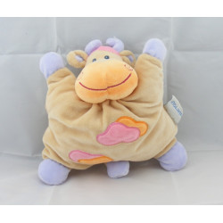 Doudou semi plat girafe vache beige taches orange rose NATTOU