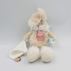 Doudou lapin beige rose blanc mouchoir Papuche BABY NAT