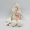 Doudou lapin beige rose blanc mouchoir Papuche BABY NAT