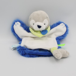 Doudou marionnette phoque otarie bleu gris blanc NESKIMOS BABY NAT