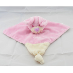 Doudou lapin rose fleurs vertes coeur TEX NEUF