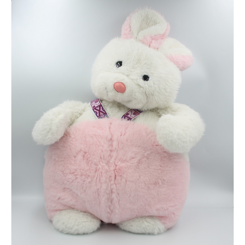 Ancienne peluche range pyjama lapin rose blanc CREATION MICHELE