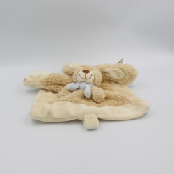 Doudou plat Lapin Beige écru écharpe bleu NICOTOY