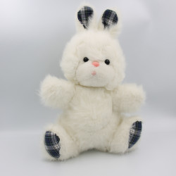 Ancienne peluche lapin blanc bleu carreaux NOUNOURS