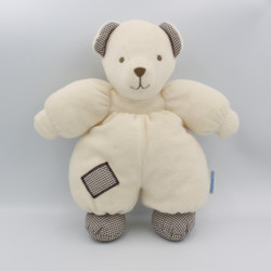 Doudou ours blanc écru vichy marron NOUNOURS