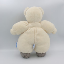 Doudou ours blanc écru vichy marron NOUNOURS