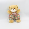 Ancien doudou ours beige salopette carreaux vert rouge NOUNOURS