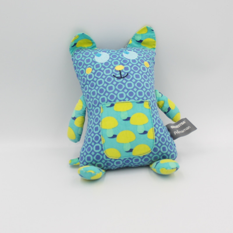 Doudou chat bleu vert motifs ORCHESTRA PREMAMAN