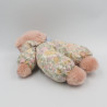 Ancien doudou ours rose vert jaune fleurs NOUNOURS