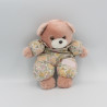 Ancien doudou ours rose vert jaune fleurs NOUNOURS