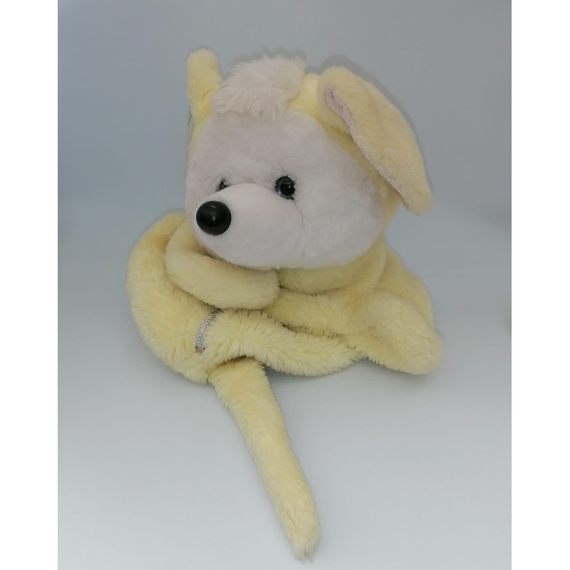 Ancienne peluche range pyjama renard jaune blanc vert fleurs motifs