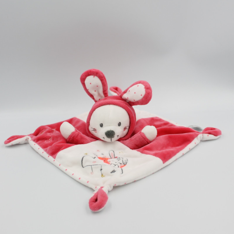 Doudou plat ours lapin rose blanc la plus jolie Simba Toys GEMO