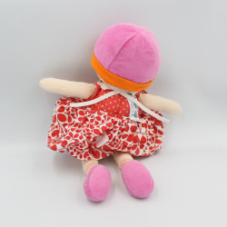 Doudou poupée chiffon rose rouge fleurs pois COROLLE