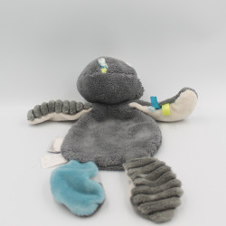 Doudou plat oiseau pingouin gris bleu Louis NOUKIE'S